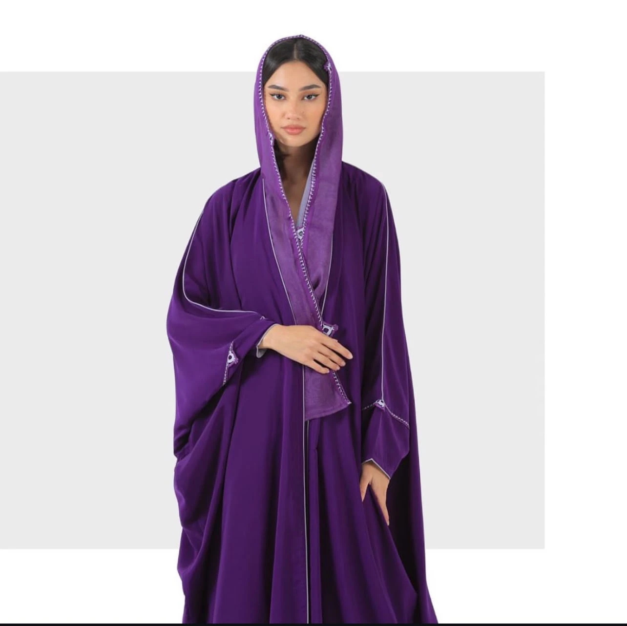 Deep Purple Flowing Bisht Abaya
